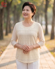25113 - Cổ Tròn Thêu Hoa Lá Cách Điệu Tinh Xảo