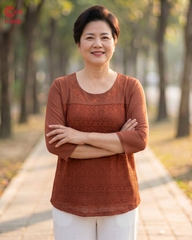 25113 - Cổ Tròn Thêu Hoa Lá Cách Điệu Tinh Xảo