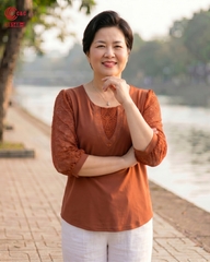 25148 - Áo Kiểu Tay Lỡ Phối Ren Thêu Nhành Lá Thanh Lịch