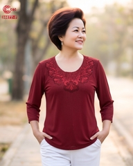 26077 - CỔ TRÒN PHỐI REN THÊU HOA ĐÍNH ĐÁ VIỀN CỔ