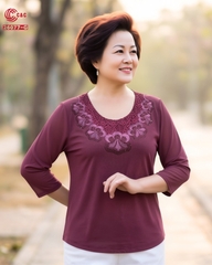 26077 - CỔ TRÒN PHỐI REN THÊU HOA ĐÍNH ĐÁ VIỀN CỔ