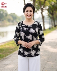 26107 - Áo Tay Lỡ Cổ Thuyền Thuê Hoa Nổi 3D Họa Tiết Lá Phong