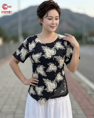 26142 - Thiết Kế Độc Đáo Cổ Tròn Tay Ngắn Cách Điệu Phối Thêu Đính Đá