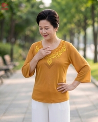 26161 - Cổ Tròn Phối Ren Thêu Đính Đá