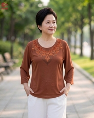 26161 - Cổ Tròn Phối Ren Thêu Đính Đá