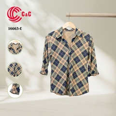 16663 - Tay Dài Vải Thun Họa Tiết Sọc Caro