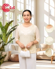 25104 - Cổ Tròn Đắp Ren Thêu Hoa Đính Đá Lộng Lẫy Sang Trọng