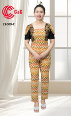 22009 - Phom Ôm Body Tay Ngắn Phối Ren Lưới In Họa Tiết