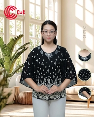 25174 - Tay Áo Cánh Tiên Họa Tiết Hoa Lá Thêu Cổ Tinh Tế