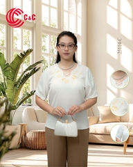 25114 - Áo Kiểu Hoa Thêu Cổ Chữ V Đan Dây Cách Điệu