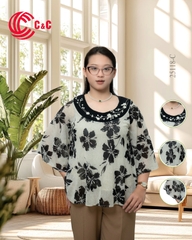 25118 - Áo Cánh Tiên Hoa Phối Cổ Thêu Vải Lụa Cao Cấp