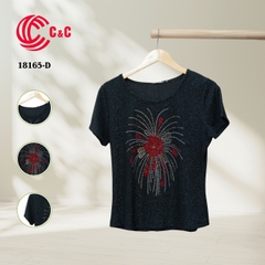 18165 - Vải Thun Kim Tuyến Thêu Họa Tiết Ép Đá Tay Áo Trang Trí Đá Thân Áo Hình Pháo Hoa