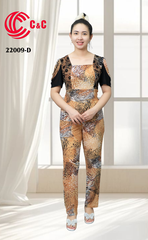 22009 - Phom Ôm Body Tay Ngắn Phối Ren Lưới In Họa Tiết