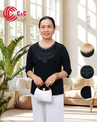 25104 - Cổ Tròn Đắp Ren Thêu Hoa Đính Đá Lộng Lẫy Sang Trọng