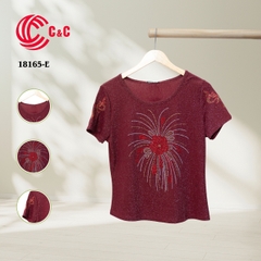 18165 - Vải Thun Kim Tuyến Thêu Họa Tiết Ép Đá Tay Áo Trang Trí Đá Thân Áo Hình Pháo Hoa