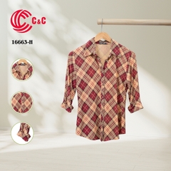 16663 - Tay Dài Vải Thun Họa Tiết Sọc Caro