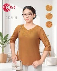 25231 - Cổ Tim Phối Ren Thêu Nổi Viền Đá