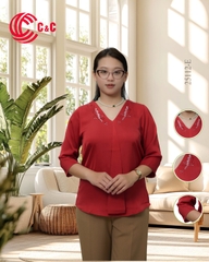 25112 - Áo Kiểu Cổ Chữ V Thêu Họa Tiết
