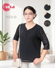 25231 - Cổ Tim Phối Ren Thêu Nổi Viền Đá