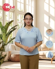 25114 - Áo Kiểu Hoa Thêu Cổ Chữ V Đan Dây Cách Điệu