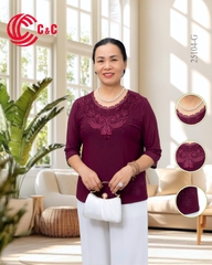 25104 - Cổ Tròn Đắp Ren Thêu Hoa Đính Đá Lộng Lẫy Sang Trọng