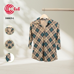 16663 - Tay Dài Vải Thun Họa Tiết Sọc Caro