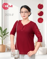 25231 - Cổ Tim Phối Ren Thêu Nổi Viền Đá