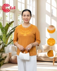 25104 - Cổ Tròn Đắp Ren Thêu Hoa Đính Đá Lộng Lẫy Sang Trọng