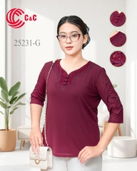 25231 - Cổ Tim Phối Ren Thêu Nổi Viền Đá