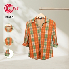 16663 - Tay Dài Vải Thun Họa Tiết Sọc Caro