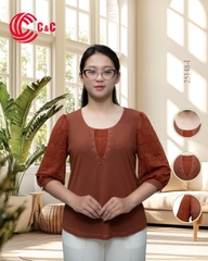 25148 - Áo Kiểu Tay Lỡ Phối Ren Thêu Nhành Lá Thanh Lịch