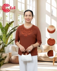 25104 - Cổ Tròn Đắp Ren Thêu Hoa Đính Đá Lộng Lẫy Sang Trọng