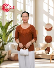 25107 - Cổ Đa Giác Đắp Ren Thêu Hoa Đăng Lá Đính Đá 9 Màu Độc Đáo