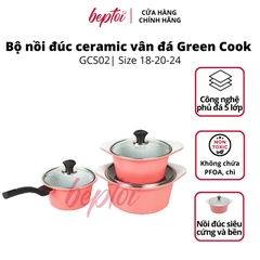 Bộ nồi đúc chống dính Ceramic vân đá, bộ nồi chống dính bếp từ vân đá Green Cook GCS02 Size 18 - 20 - 24