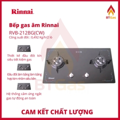 Bếp gas âm Rinnai RVB-212BG – Ngắt gas tự động – Đánh lửa IC - màu đen.
