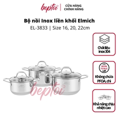 Nồi bếp từ, bộ nồi inox liền khối Elmich Trimax CZ EL-3833 size 16, 20, 22cm