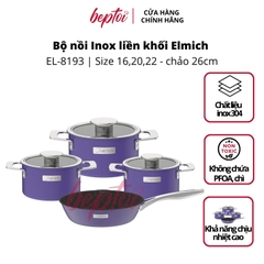 Nồi bếp từ, bộ nồi Inox liền khối Elmich Hera size 16,20,22 chảo 26cm ELMICH EL-8193