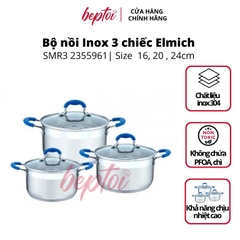 Bộ Nồi bếp từ Inox Smartcook 3 chiếc cỡ 16cm, 20cm, 24cm-SMR3