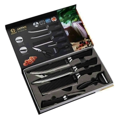 Bộ Dao 6 Món Hình Gợn Sóng - Bộ Dao Kéo Nhà Bếp Chống Gỉ Tiện Lợi Đa Năng A4533