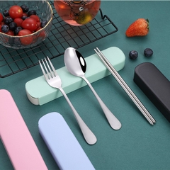 Bộ 3 Món Thìa Đũa Muỗng Inox Kèm Hộp Đựng Bằng Nhựa A0323