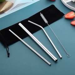 Bộ 3 Ống Hút Inox Kèm Cọ Rửa Vệ Sinh Có Túi Đựng Dây Rút Canvas A2042