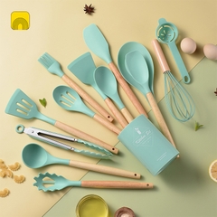 Bộ 12 Dụng Cụ Nấu Ăn Silicone 12 Món Cán Gỗ Kitchen Set Cao Cấp, Chịu Nhiệt, An Toàn, Chống Dính A5031
