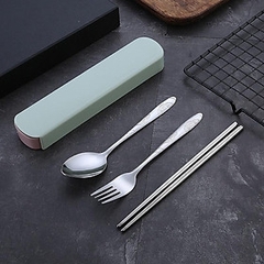 Bộ 3 Món Thìa Đũa Muỗng Inox Kèm Hộp Đựng Bằng Nhựa A0323