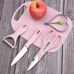 Bộ Dao Kéo Thớt 4 Món Chế Biến Đồ Ăn Dặm Cho Bé, Bộ Gọt Trái Cây Du Lịch Dã Ngoại Tiện Lợi Mang Đi A4712