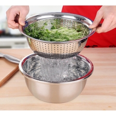 Combo Thau Rổ Inox 5 Món Rửa Rau Củ Hoa Quả A1872