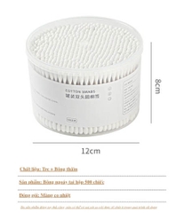 Hộp 500 Tăm Bông Thân Gỗ Tre Ngoáy Tai 2 Đầu Tròn Cotton dùng cho người lớn an toàn khi sử dụng A4942
