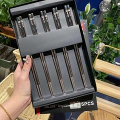 Hộp 5 Đôi Đũa Inox 304 Chống Trơn Trượt Cao Cấp Hàn Quốc, Đũa Inox An toàn Vệ Sinh Chống ẩm mốc A2832