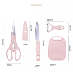 Bộ Dao Kéo Thớt 4 Món Chế Biến Đồ Ăn Dặm Cho Bé, Bộ Gọt Trái Cây Du Lịch Dã Ngoại Tiện Lợi Mang Đi A4712