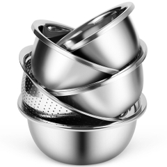 Combo Thau Rổ Inox 5 Món Rửa Rau Củ Hoa Quả A1872