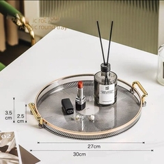 Khay Mâm Úp Ly Đựng Hoa Quả Hình Tròn Có Tay Cầm Viền Vàng chất liệu Acrylic  A3123
